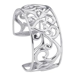 Sterling Silver Filigree Heart Cuff Bracelet 25mm