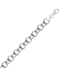 14K Sterling Silver Rolo Style Polished Charm Bracelet with Rhodium Plating