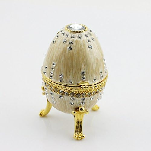 HOMEAN Jewelry Boxes - Enamel Pewter Russian Faberge Egg Jeweled Egg Trinket Box (Cream - colored)