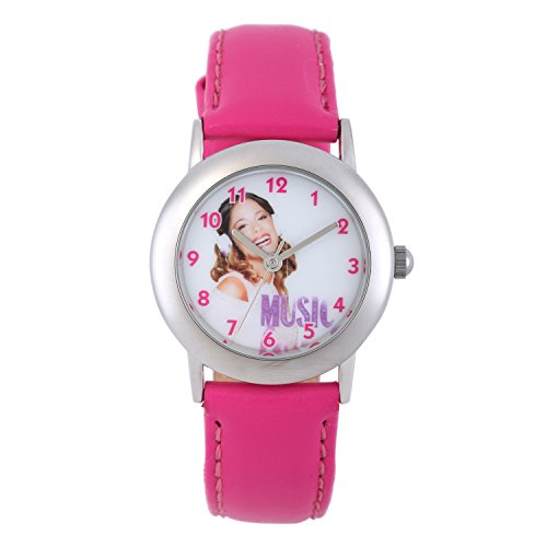 Disney - W002010 - Violetta - Montre Fille - Quartz Analogique - Cadran Blanc - Bracelet Cuir Rose