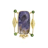 18K Green Gold Tiffany Stone Bertrandite Opal & Chrome Diopside Brooch by Suz Andreasen, MADE IN AMERICA