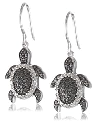 Silver Turtle Black and White Diamond Earrings (0.50 cttw, I-J Color, I2-I3 Clarity)