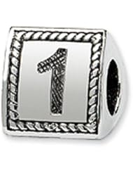 Triangle Block, Number 1 Charm in Silver For 3mm Charm Bracelets
