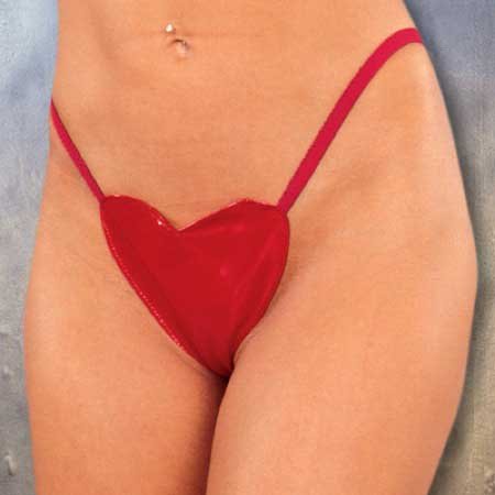 Patent PVC Heart G-String Elastic Back Color Red Only One Size