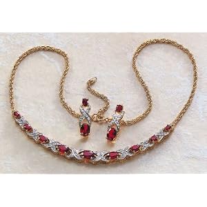 Garnet Diamond Necklace and Earring Set by