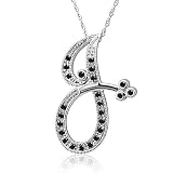 14k White Gold Alphabet Initial Letter J Black Diamond Pendant Necklace-0.12 carat