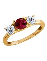 1.14 Ct Round Red Created Ruby G/H Diamond 18K Yellow Gold Ring