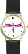 Purple Dragonfly or Dragon Fly - JP - WATCHBUDDY&reg; DELUXE TWO-TONE THEME WATCH - Arabic Numbers - Black Leather Strap-Size-Children's Size-Small ( Boy's Size & Girl's Size )