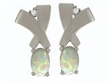 1.02 cts Genuine Opal Earrings - 14kt White or Yellow Gold LIFETIME WARRANTEE