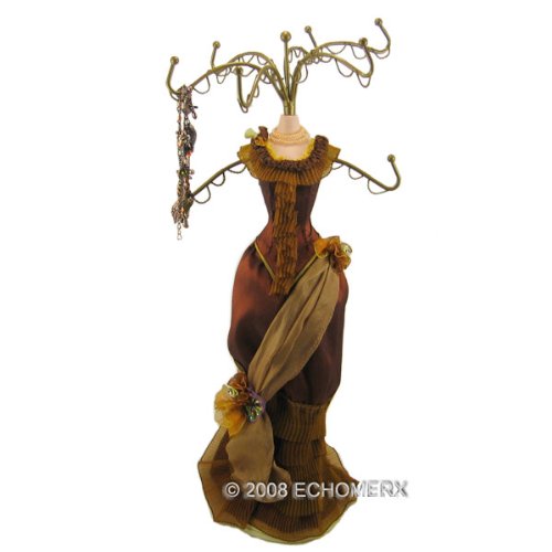 Victorian Ruffle Doll Jewelry Stand Brown 14.5 Inches