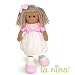 Poupée de chiffon - Marta 38 cm - Tenue de communion : Robe beige et gilet rose
