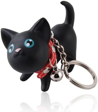 GoodBZ Smile Decor, Cute Kitten Key Ring Key Chain, Bag Ornament, Gift Idea (Black)