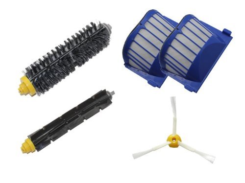 SHP-ZONE 2 x Aero Vac Filter & Bristle Brush & Flexible Beater Brush & 3-Armed Side Brush Pack Kit for iRobot Roomba 600 Series (620 630 650 660 680) Vacuum Cleaning Robots