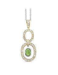 Trio Oval Diamond Pendant In 18K Yellow Gold With A 0.90 ct. Genuine Green Tourmaline Center Stone.