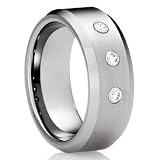 8MM Men's Tungsten Carbide Ring Wedding Band three stone CZ Cubic Zirconia simulated diamonds