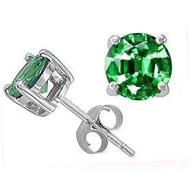 3.00 cttw 14k White Gold 7mm AAA Round Created Emerald Earring Stud in 14k... by