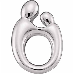 14K White Gold Mother and Child Hollow Charm Pendant