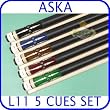 Billiard Pool Cue Stick Set Aska L11 5 pool cue sticks