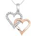 Sterling Silver with Pink Tone Diamond Double Heart Pendant Necklace (.15 cttw, H-I Color, I2-I3 Clarity), 18