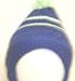 Knitted on Hand Knitting Machine Navy Chenille Blue Chenille Trim Infant Boys Hat with Earflap and Pom Pom