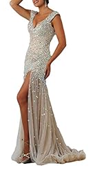 Sexy Crystals Crystal Lace Backless Ruched Slit Mermaid Evening Dress/Prom Dress 