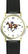 Polo Pony and Rider Chasing Down the Ball Horse - WATCHBUDDY&reg; DELUXE TWO-TONE THEME WATCH - Arabic Numbers - Black Leather Strap-Size-Large ( Men's Size or Jumbo Women's Size )