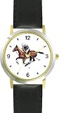 Polo Pony and Rider Chasing Down the Ball Horse - WATCHBUDDY&reg; DELUXE TWO-TONE THEME WATCH - Arabic Numbers - Black Leather Strap-Size-Large ( Men's Size or Jumbo Women's Size )