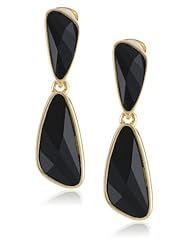 Kenneth Jay Lane Polished Gold and Jet Faceted Stone Drop Clip-On Earrings