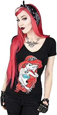 Ensasa Womens Ariel Mermaid Digital Print Punk Short Sleeves Top T-Shirt,Small
