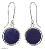 Leather earrings, 'Blue Eyes' 0.6 W 1.4 L