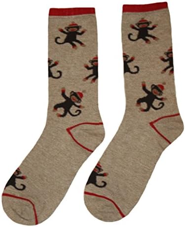 LeGale Womens' Sock Monkey Crew Cut Socks (9-11, Brown)