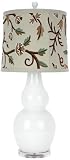 White Glass Base with Crewel Work Shade Table Lamp