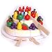 Wooden Happy Birthday cake toy with platter Knife Fork and cake slice