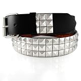 Metal 3 Row Pyramid Studded black Leather Bonded belt