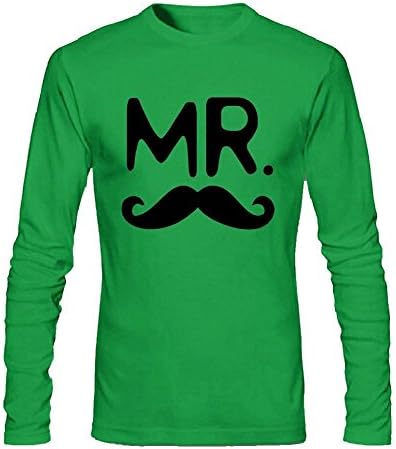 Yomei Men's Design MrandMrs_couple_365 in love 100% Organic Cotton Long Sleeve T-Shirts Forest Green L