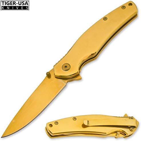 Tiger-USA AgNu - Gold Anodized Coating Trigger-Assisted Knife