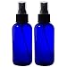 JUVITUS 4 oz Cobalt Blue Glass Boston Round Bottle with Black Fine Mist Spray (2 Pack) + Clear Travel Bag and Funnel