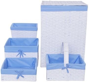Redmon Five PC Hamper and Basket Set, White/Blue