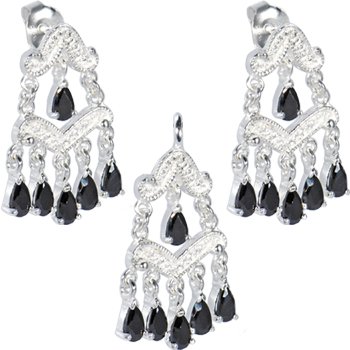 925 Sterling Silver Cubic Zirconia BOCHIC CHANDELIER Earrings and Pendant Set