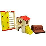 Alfie Pet Small Animal Hideout - GARI Wood Hut (Medium) and Jami Wooden Playgym with Microfiber Fast-Dry Washcloth (Living Habitat and Toy for Dwarf Hamster and Mouse)