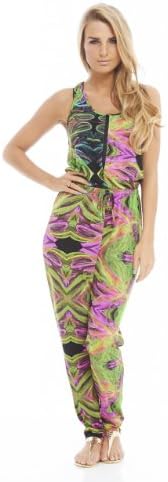AX Paris Women's Multi Printed Zip Front Jumpsuit(Green, Size:8)
