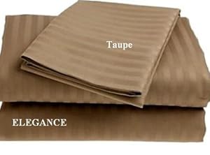 ELEGANCE Egyptian Cotton 500 Thread Count 3 - Pc Sateen Stripe Duvet Cover Taupe Queen.