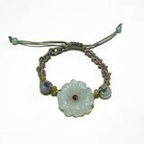 Hand-knotted Carved Daisy Jade Bracelet - Pink/Green Adjustable Cord
