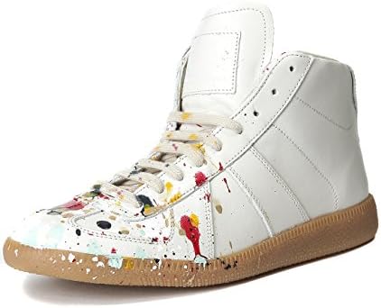 Martin Margiela Men's Paint Splattered High Top Sneakers 41 White