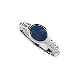 14K White Gold 8 x 6 MM Oval Shaped Lapis Cabochon Ring