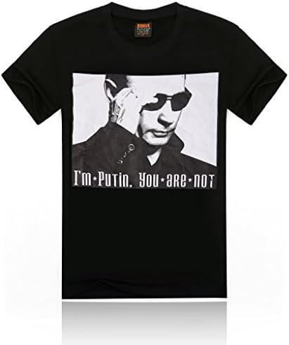 Men's Cool Cacual Russia Putin Printing O-Neck Short Sleeve T-Shirt Black