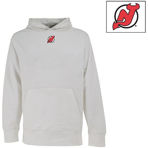 Antigua Men's NHL New Jersey Devils Signature Hooded Sweatshirt, White, Medium