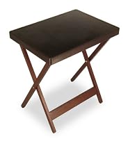 Foldable Dark Brown Faux Leather Top TV Table