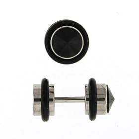Stainless Steel Fake Plug with Black CZ - 16g Wire - 2g Fake Plug - Sold as a Pair