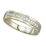 14K Two Tone Gold 1/4 ct. Princess Cut Diamond Wedding Band